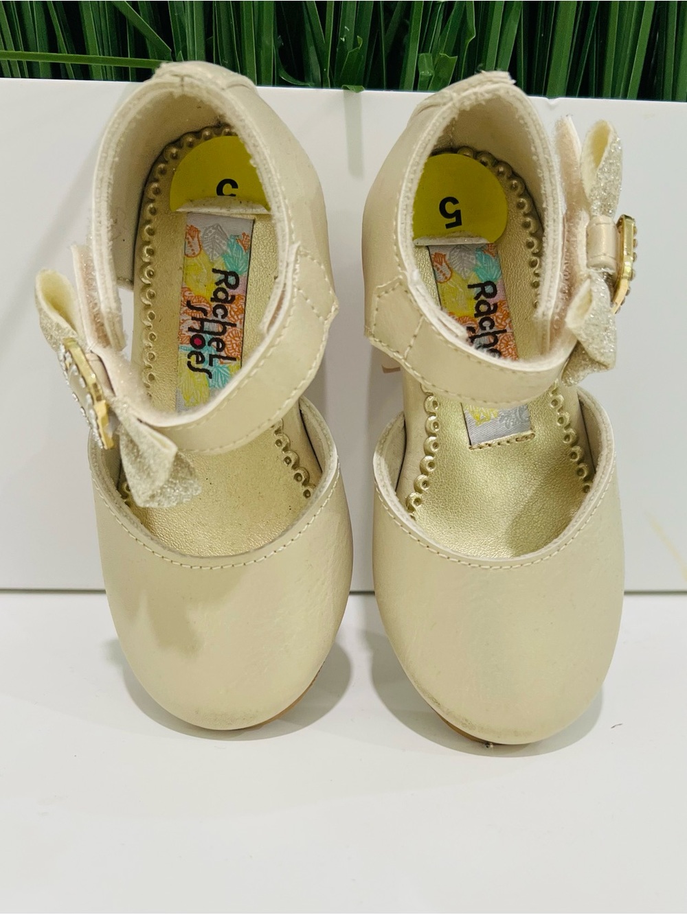 Rachel Shoes Cream Mary Jane with Bow and Gold Buckle